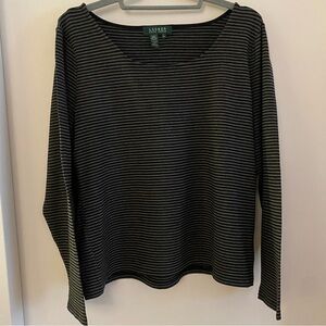 Lauren Ralph Lauren Black and Gray Striped Women's Top XL